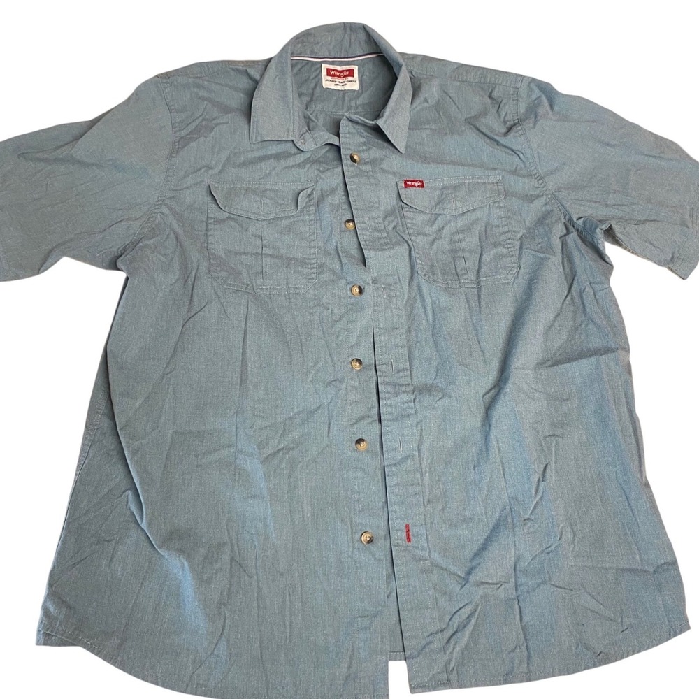 Vintage Wrangler Mens Medium Short Sleeve Button Down Shirt Green